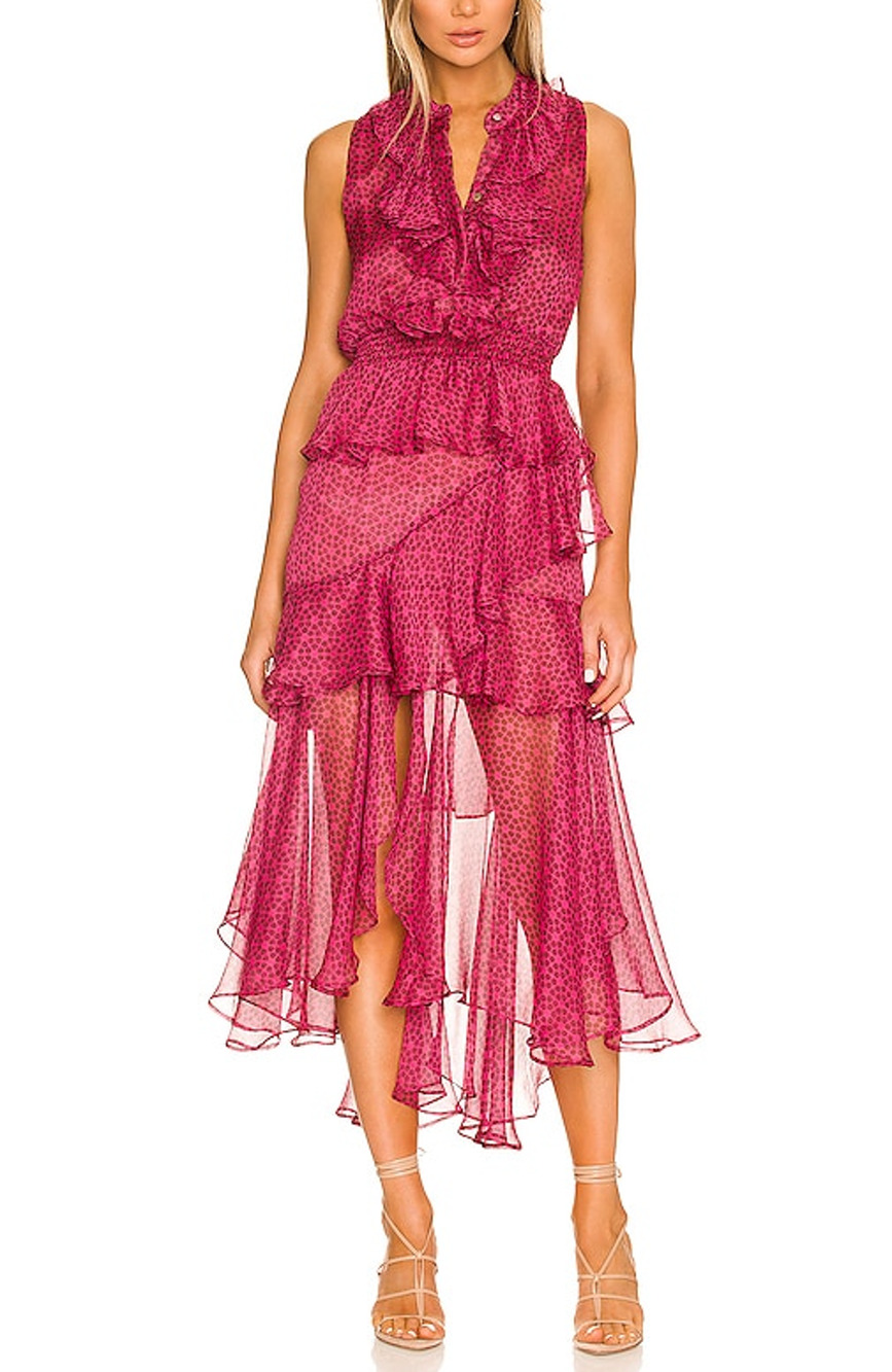 Misa Los Angeles Ruffled Cardinal Tile Ilona Dress Size XS